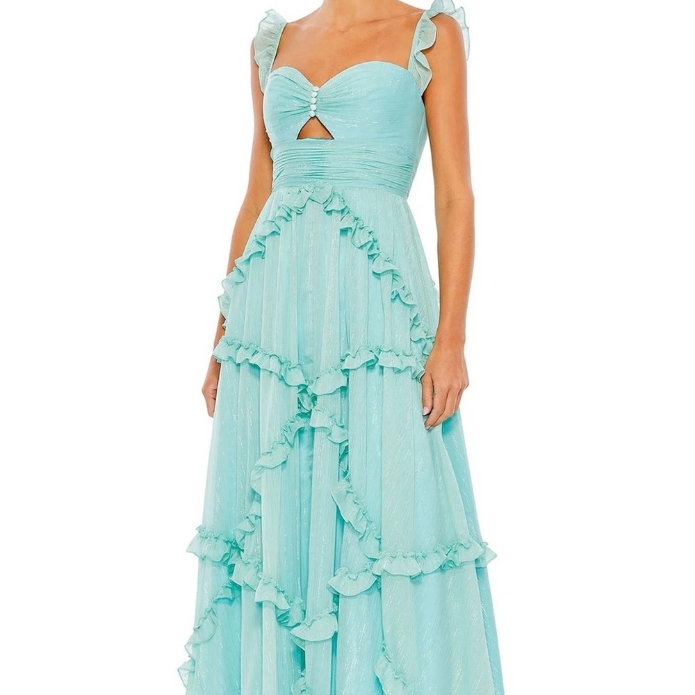 Elegant Aqua Ruffle Maxi Dress